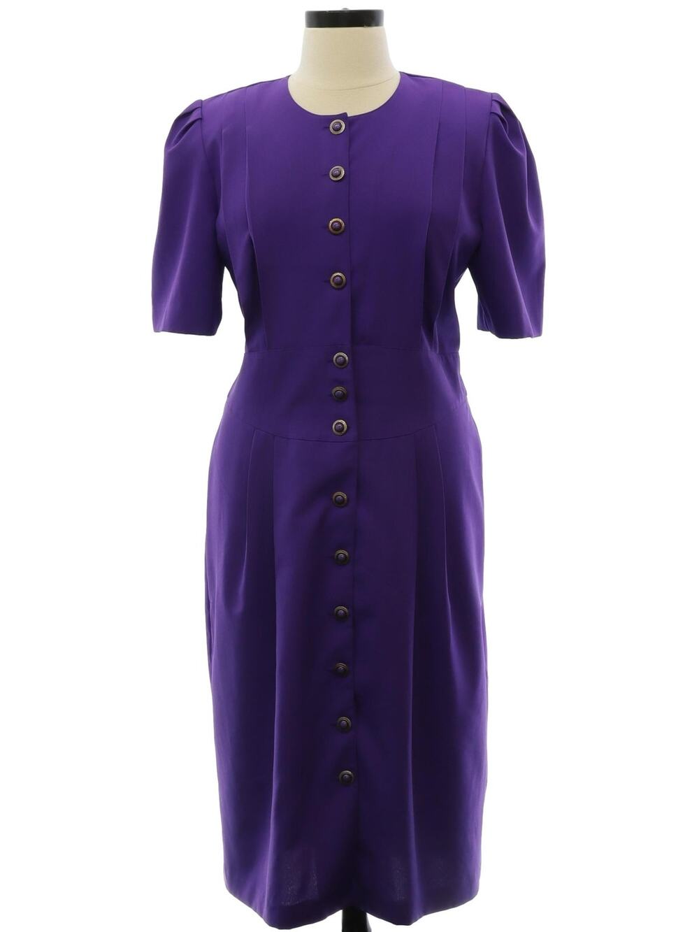 Vintage 80s Success Dress Purple Button Front Sheath Midi Dress Womens XL